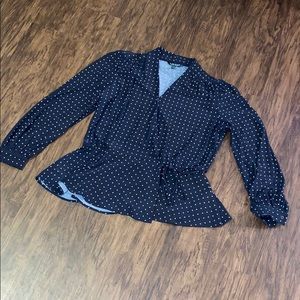 RALPH LAUREN Navy polka-dot peplum wrap top NWOT